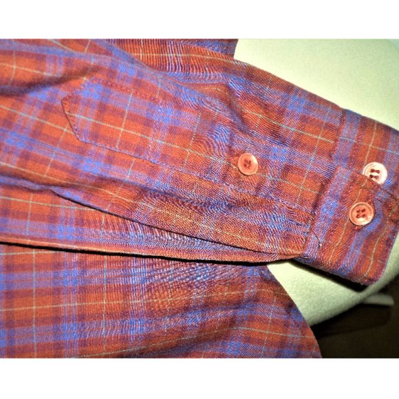 button-down blouse with breast pocket; red & blue checkered - Picture 3 of 4